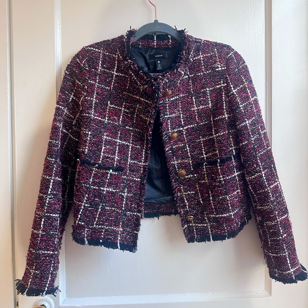 Aqua Chic Tweed Jacket - Black, Red with Gold